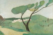 "Spring Landscape #5 (Mont Royal, Montreal)" by Gershon Benjamin, 1947, oil on canvas, 29 x 36 inches.