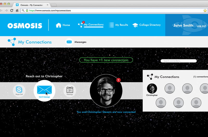 Sean Preston’s “Osmosis” is an outer-space-themed online tool designed to help students explore career options.