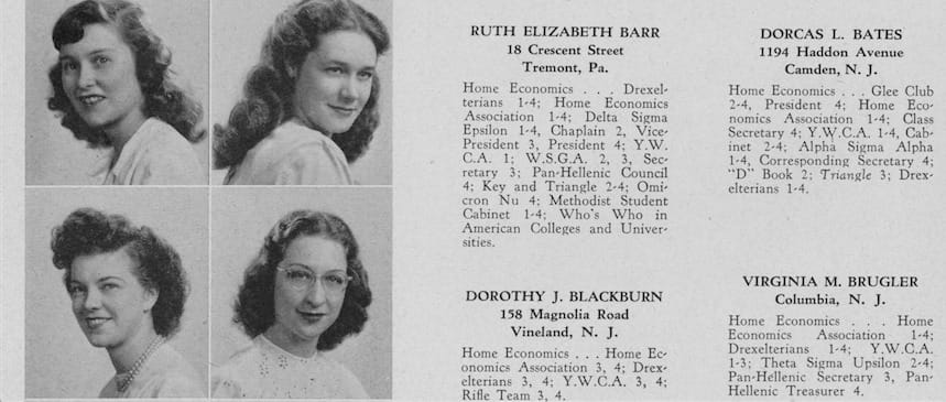 Dorcas Reilly (née Dorcas Bates) in the 1947 Drexel Lexerd yearbook. Photo courtesy University Archives.