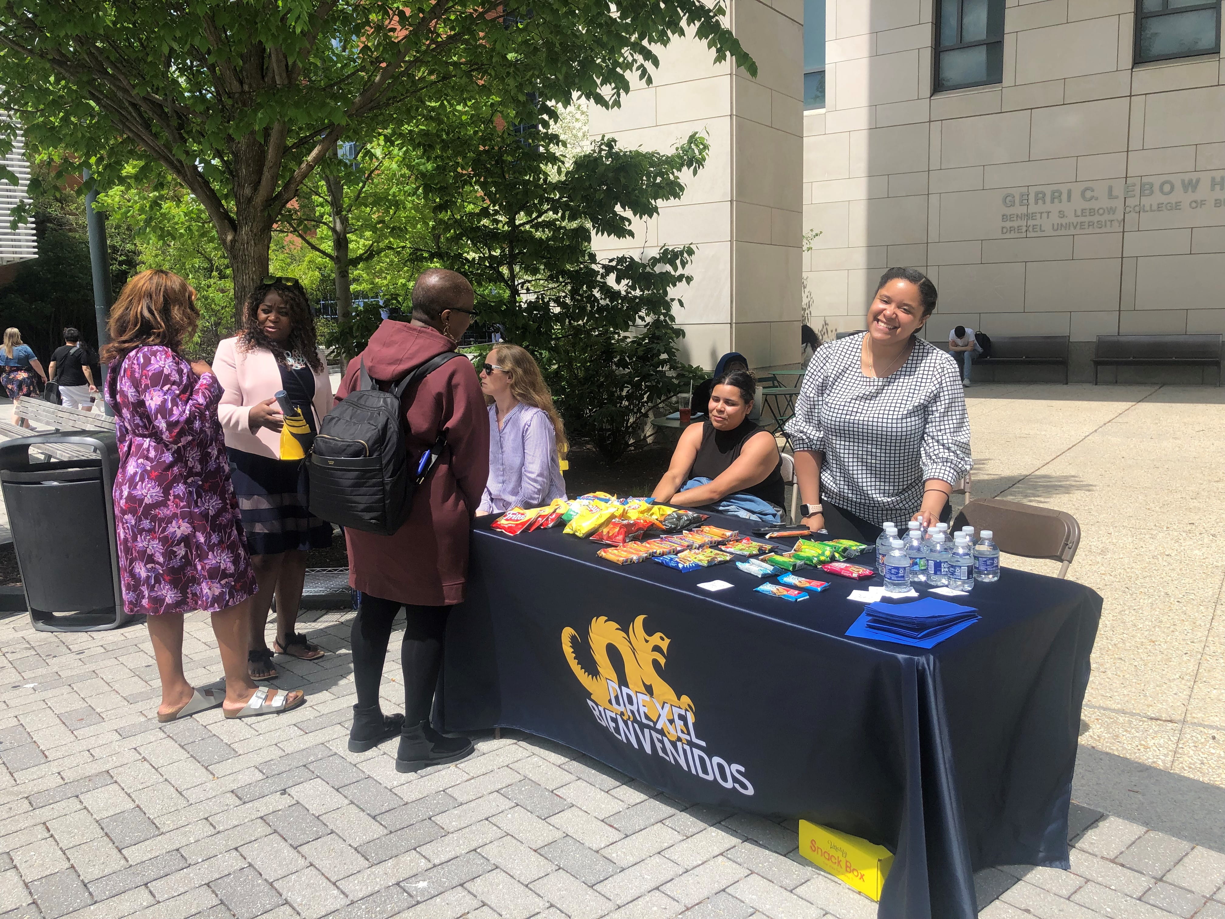 Members of the Drexel Bievenidos Colleague Resource Group held a “Study Break” event for students on May 5, 2022, to celebrate the spring quarter and provide snacks for Dragons during a busy time of the term.  Photo Credit: Bienvenidos