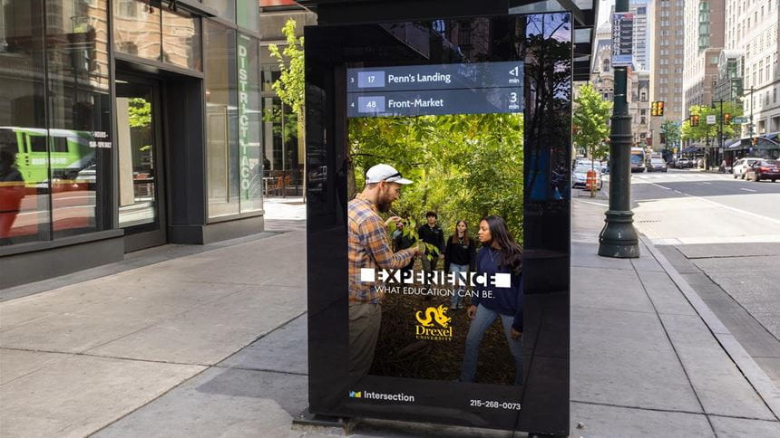 Drexel Experience Education ad on a SEPTA bus stop