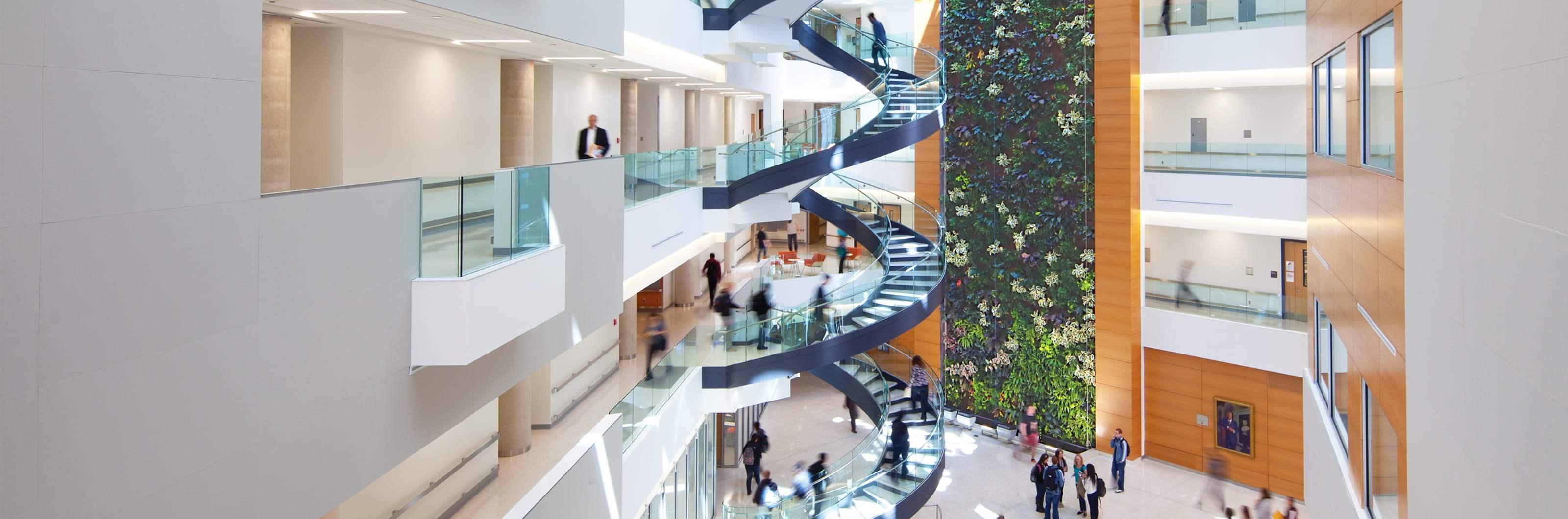Interior image of Drexel building with spiral staircase.