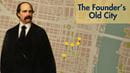 A cut-out painting of Anthony J. Drexel in front of a map labeled "The Founder's Old City."