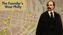 A cut-out painting of Anthony J. Drexel in front of a map labeled "The Founder's West Philly."