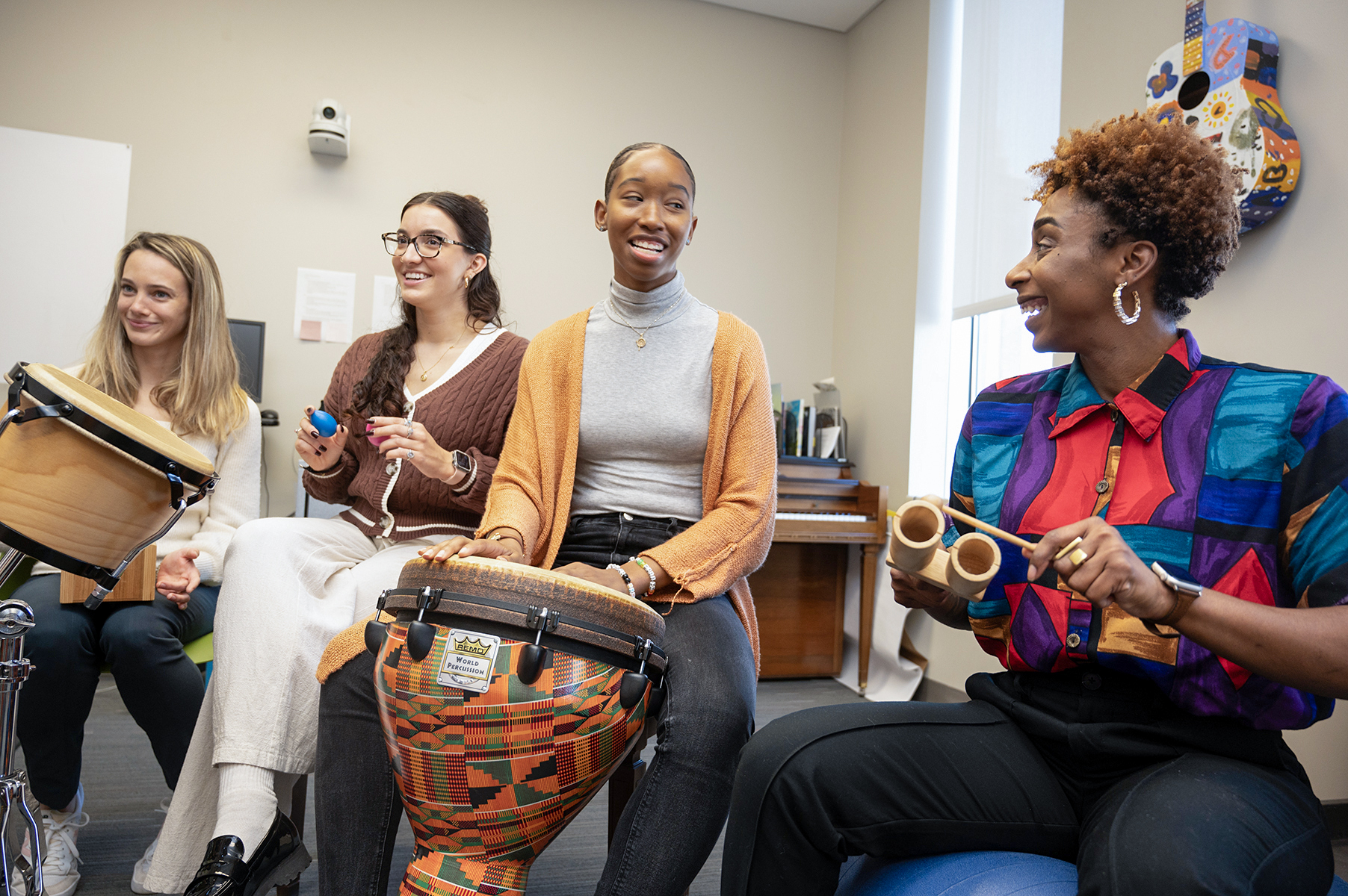 students playing percussion instruments