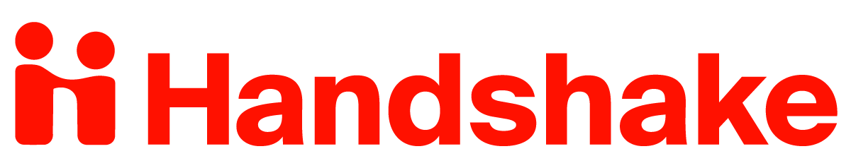 Logo of two people shaking hands with the word 'handshake'