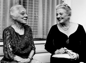 Dr. Catherine Macfarlane(left) with Pearl Buck (center), January 23, 1964. (The Legacy Center Archives and Special Collections)