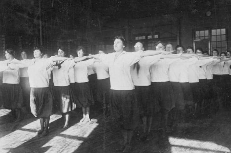 Drexel students partake in physical training in Drexel's early years. Photo courtesy University Archives.