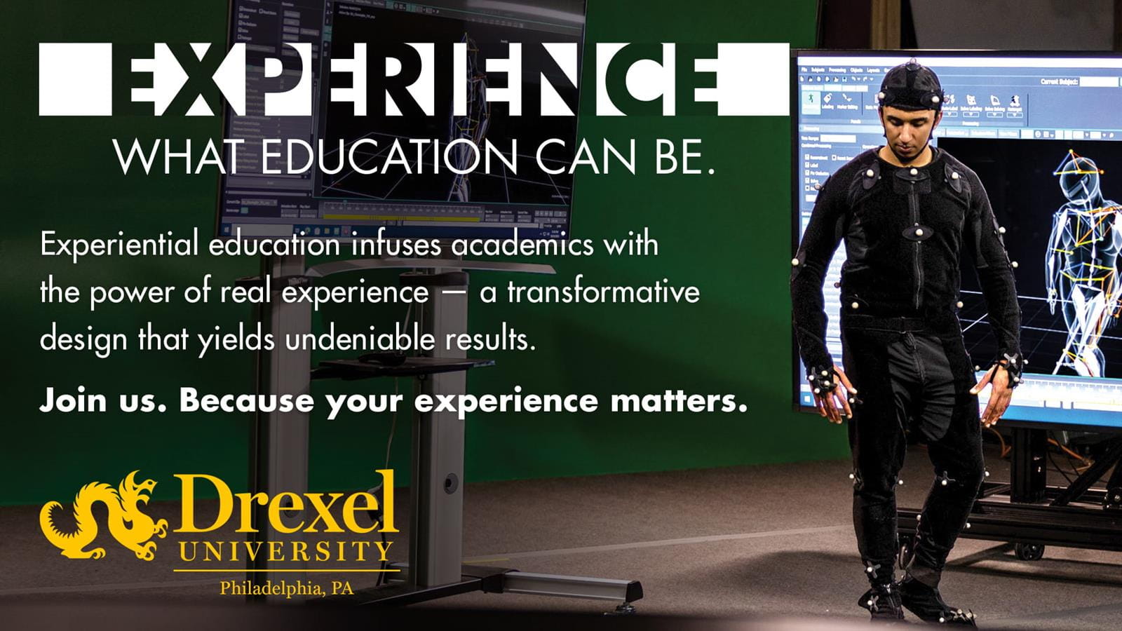 Experience Drexel motion capture display ad