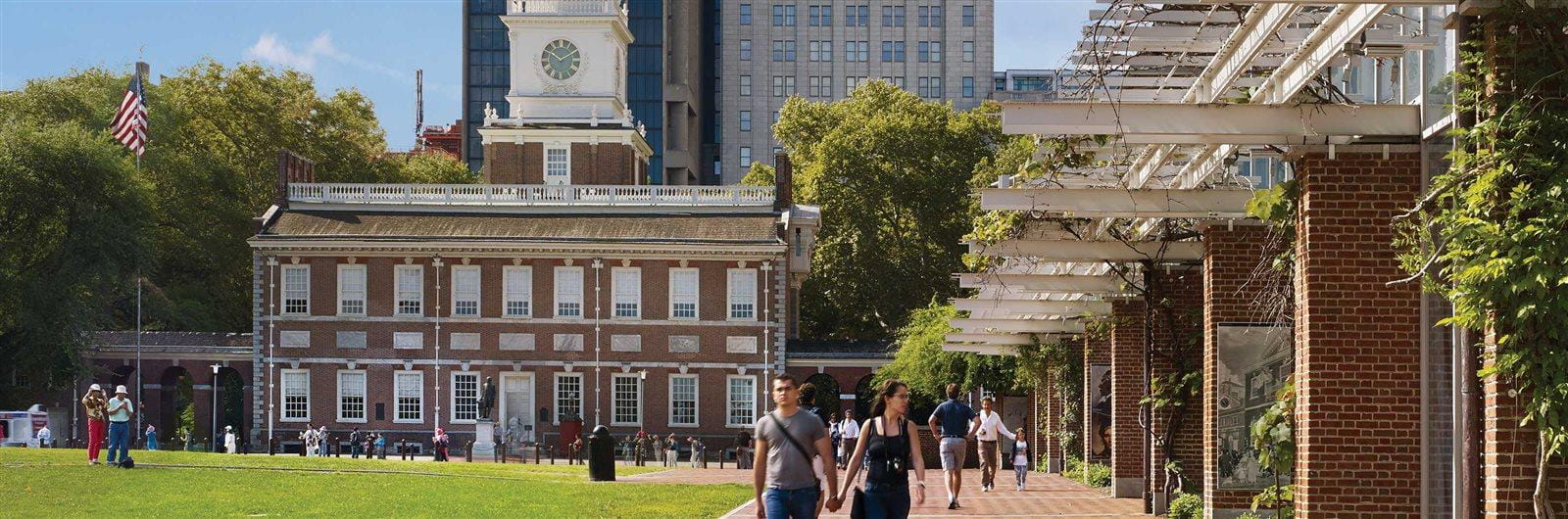 Students walking through Philadelphia's Independence Mall
