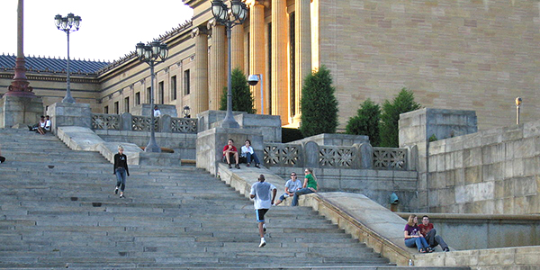 The stairs at the entrance of the Philadelphia Museum of Art