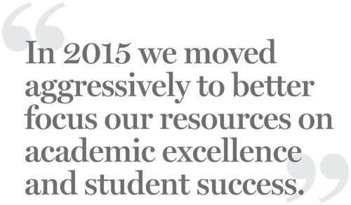 In 2015 we moved aggressively to better focus our resources on academic excellence and student success